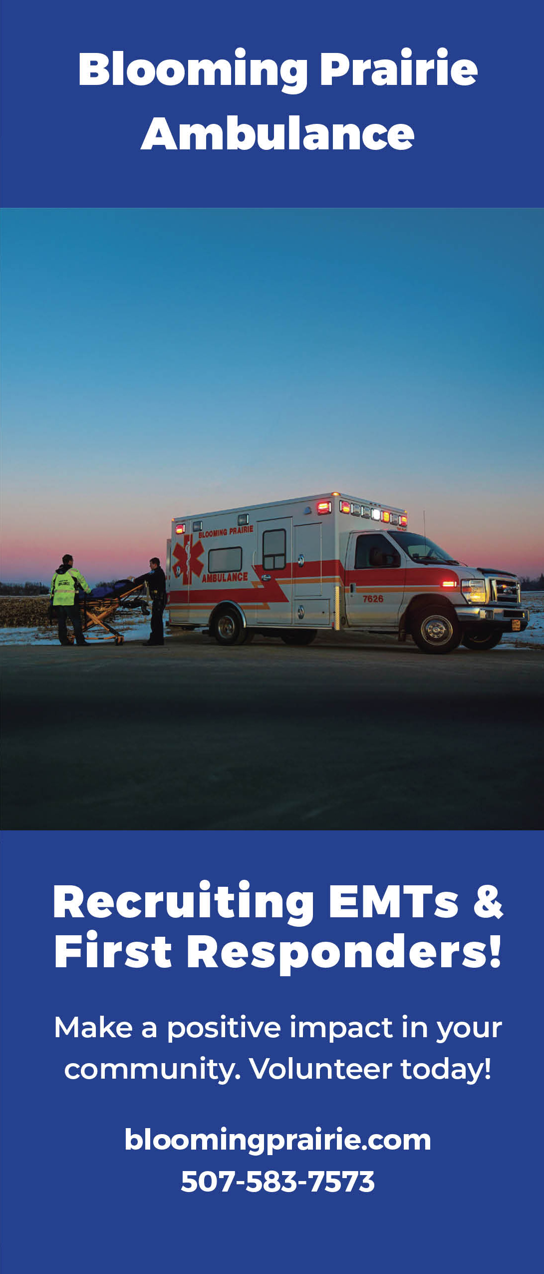 blooming prairie, ambulance, staffing, volunteers