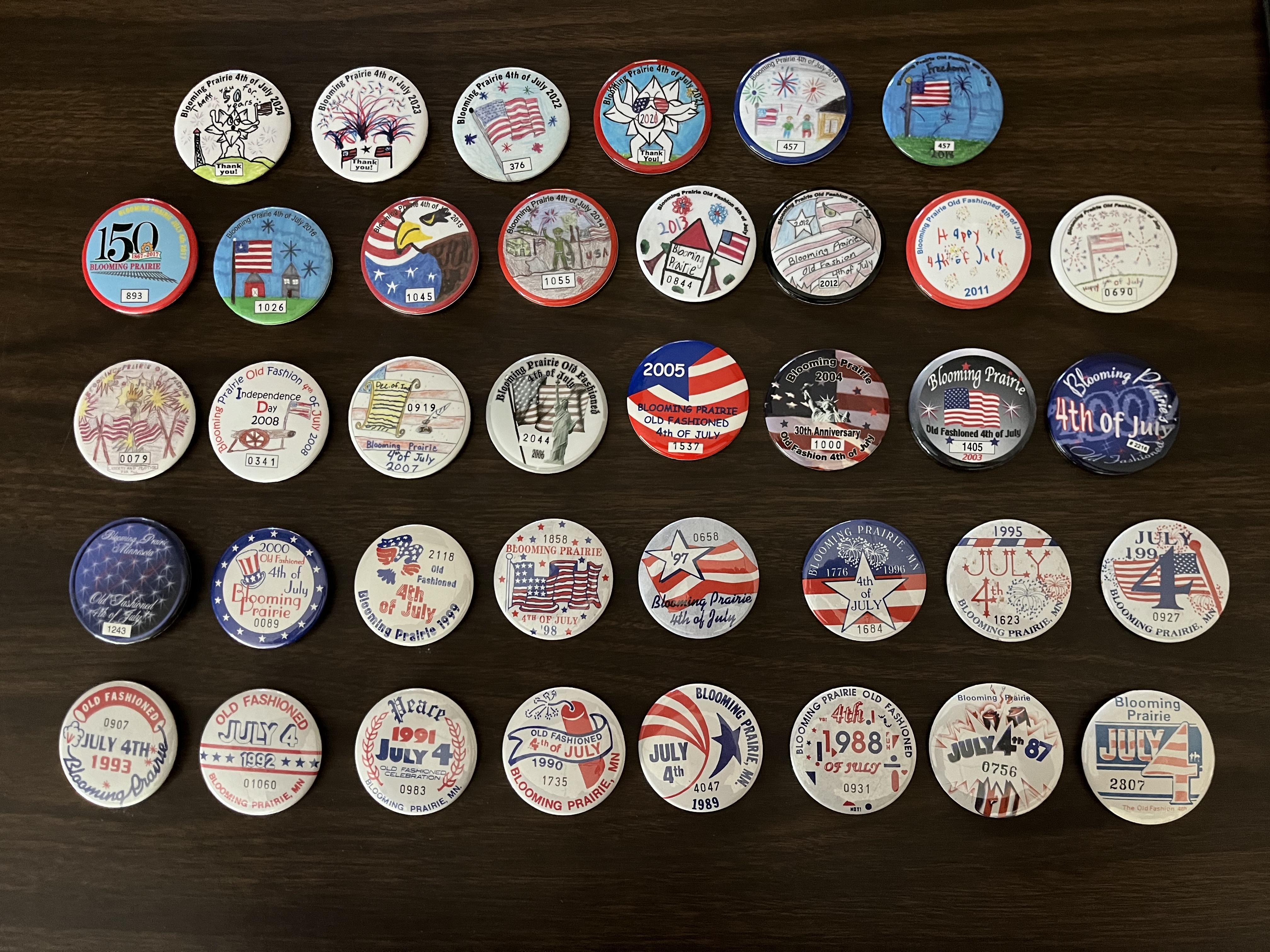 button collection, blooming prairie, 4th of july, buttons