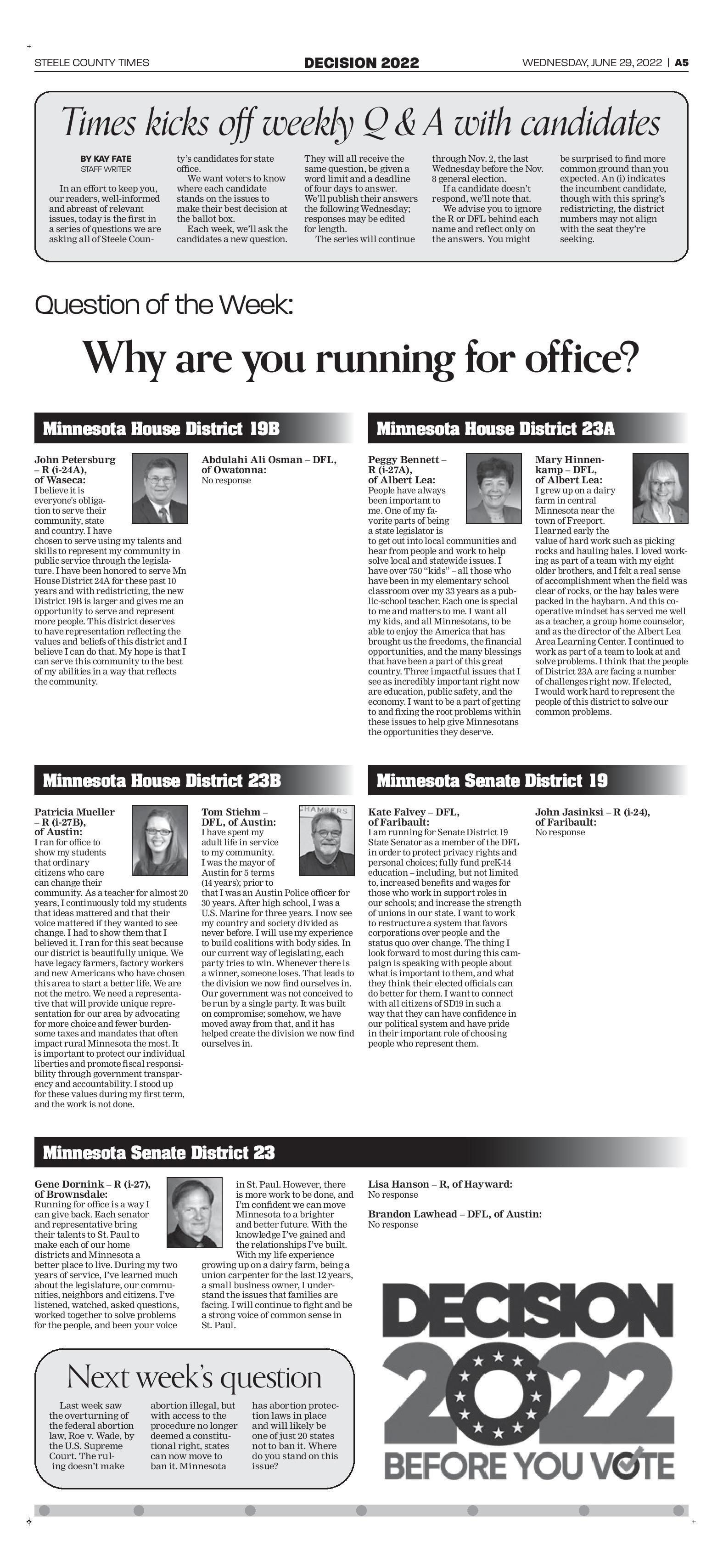 2022 election, steele county times, interviews