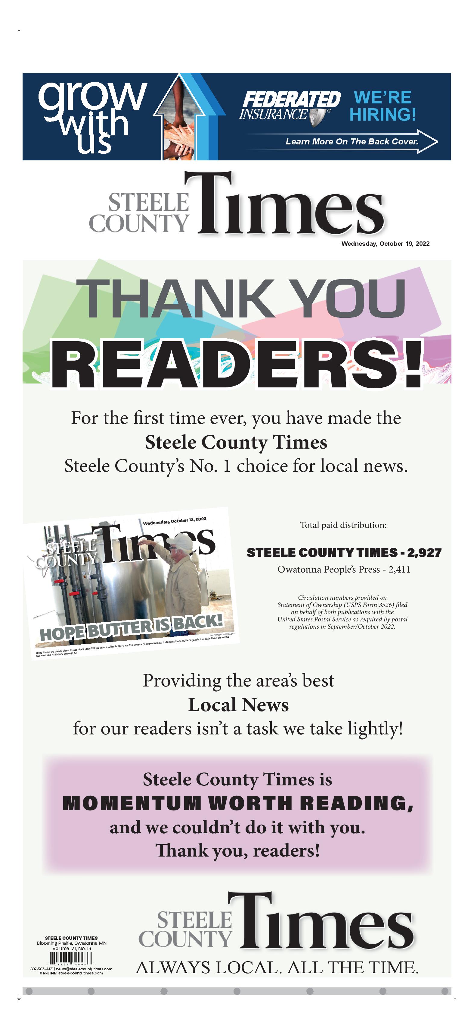 Steele County Times more subscribers than Owatonna People's Press