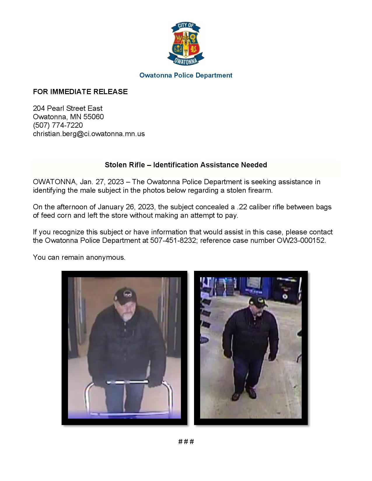breaking news, stolen firearm, owatonna