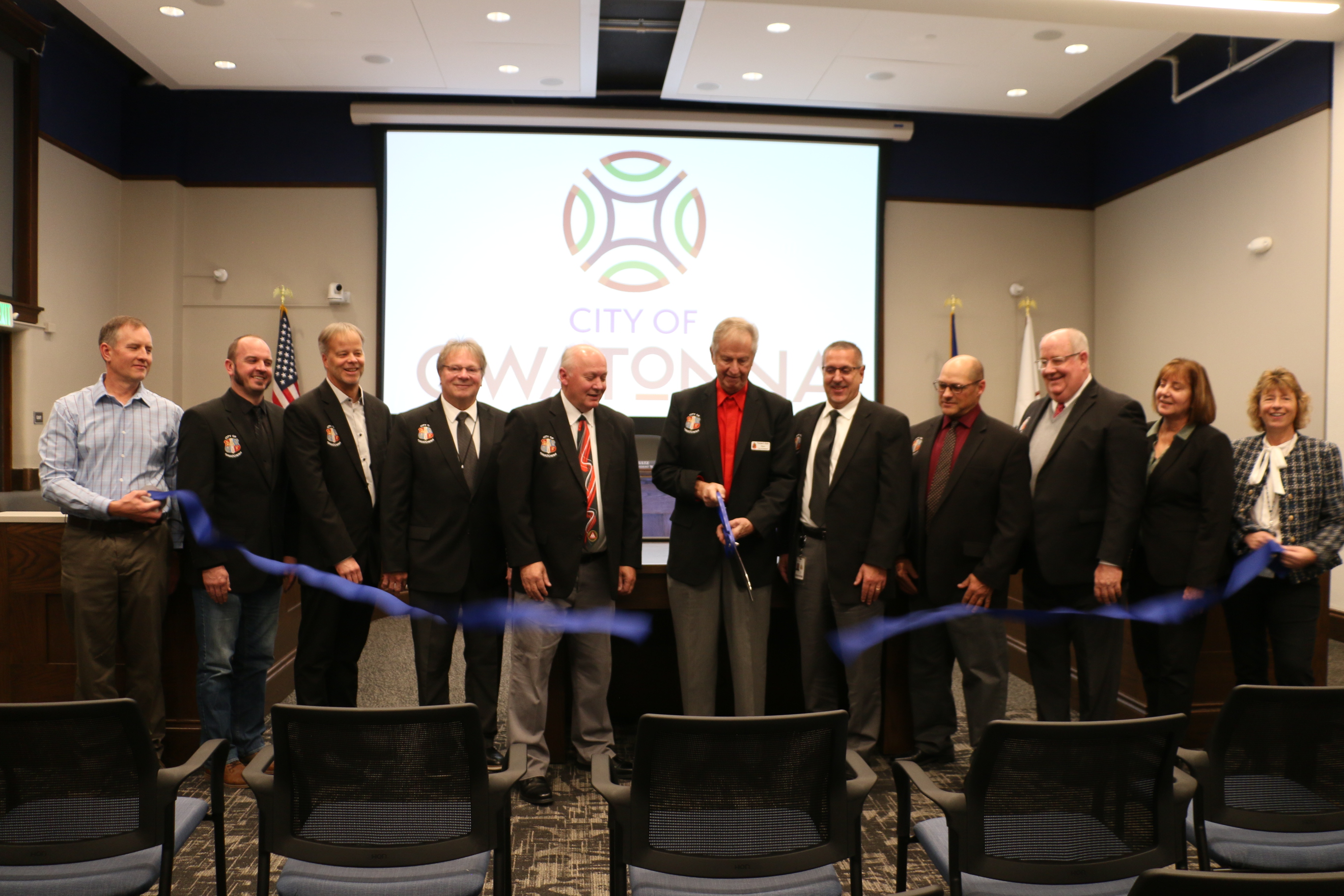 owatonna city council, new chambers, ribbon cutting