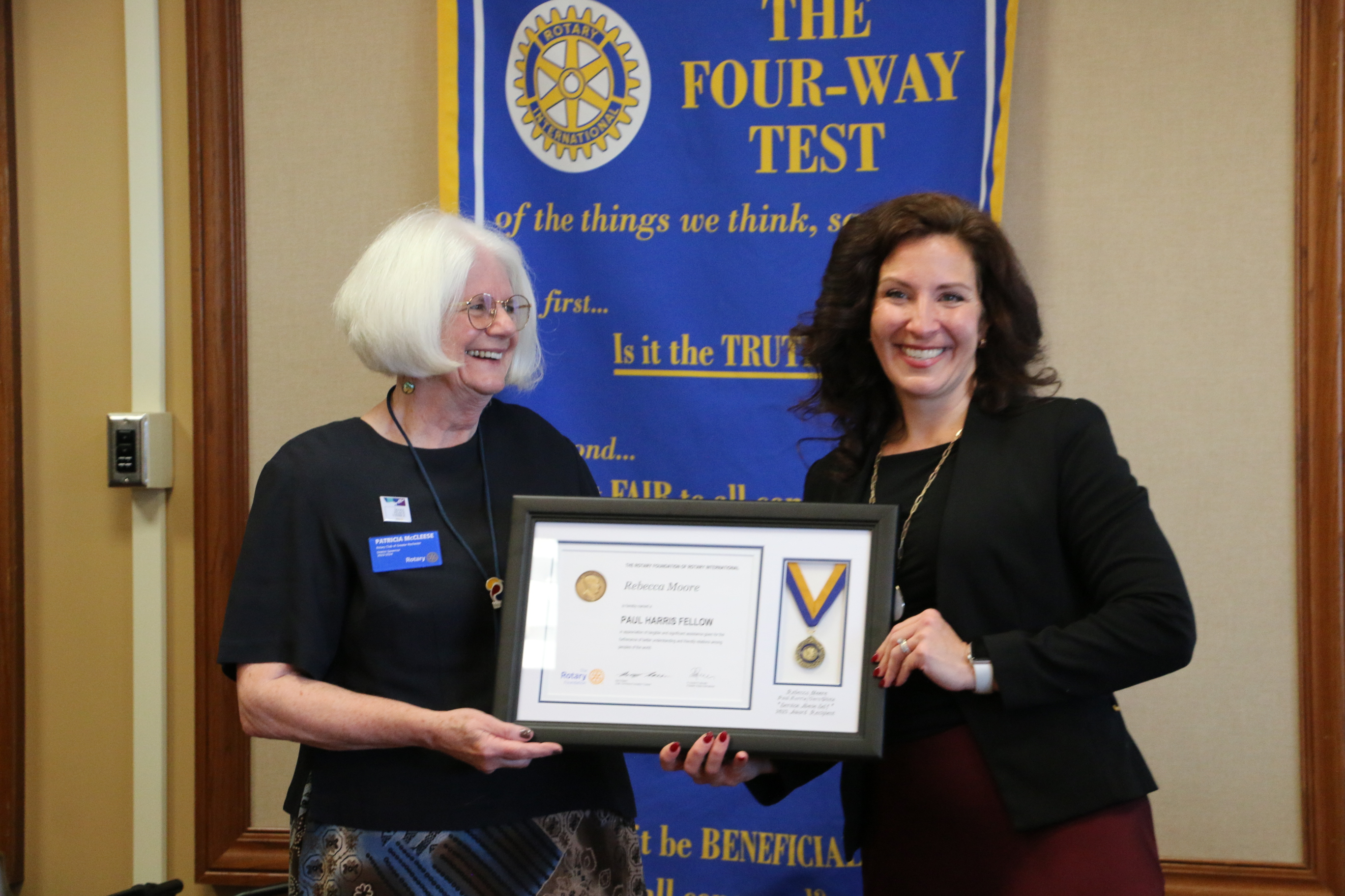 Rebecca Moore, Paul Harris, Vern White, award, rotary, owatonna