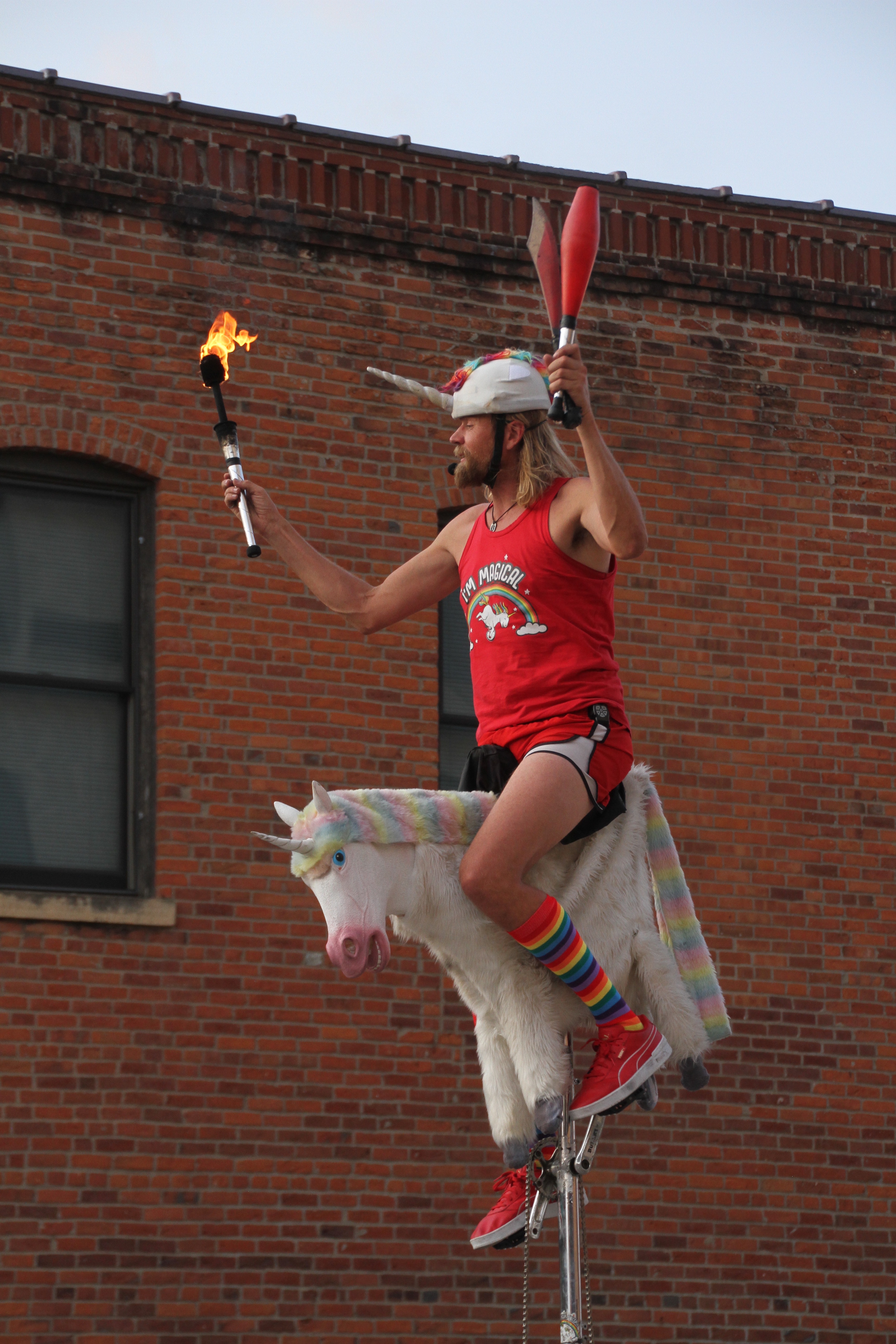 unicycling unicorn, owatonna, downtown thursday